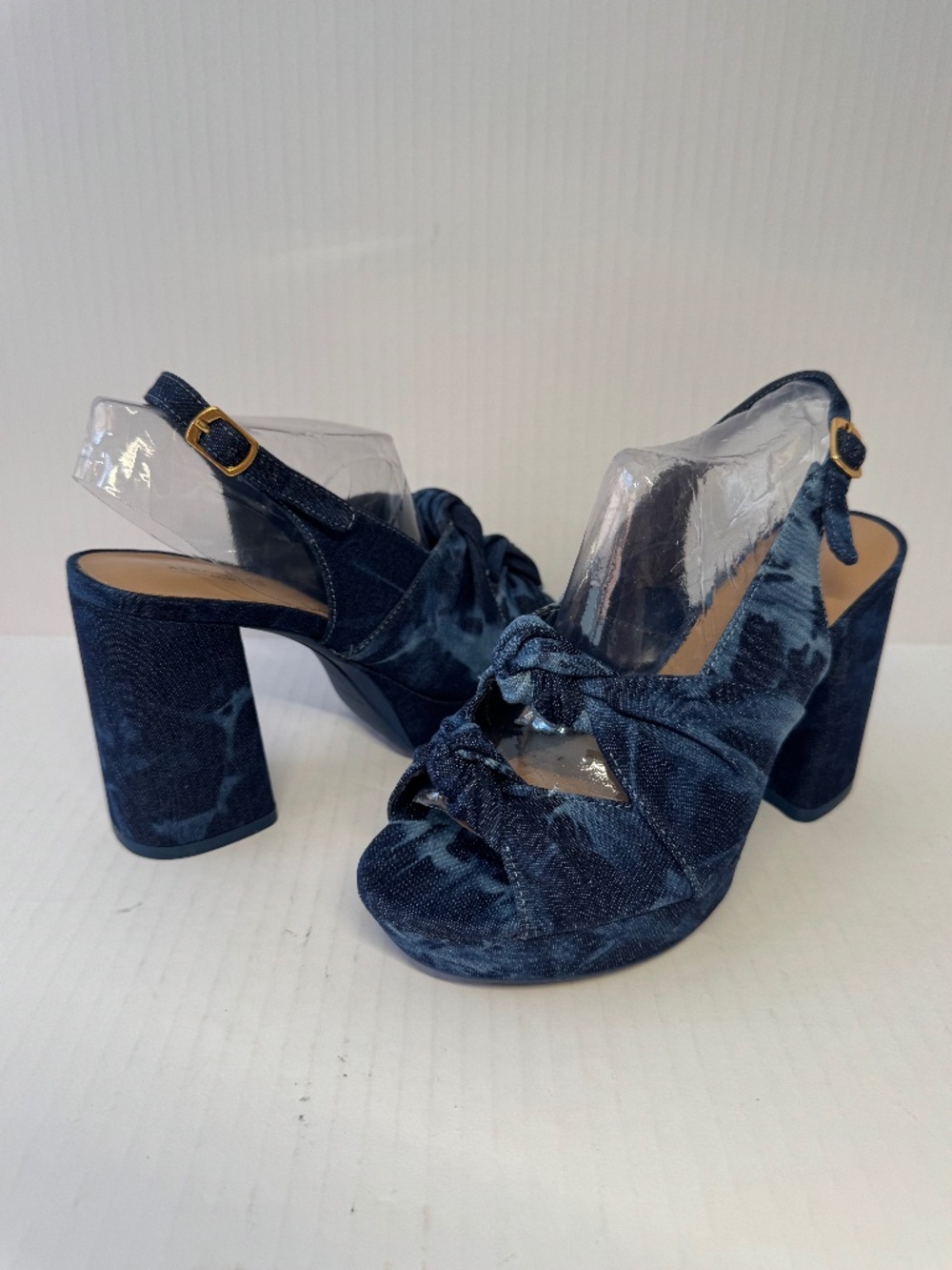 Aerosoles Denim Knot Peep-toe Block Heel Blue Sandals Size 6M NWOB